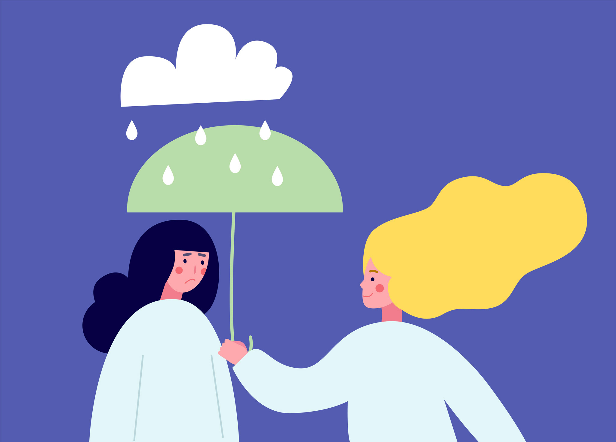 woman holding an umbrella for a woman struggling with grief wondering what to say to someone who is grieving