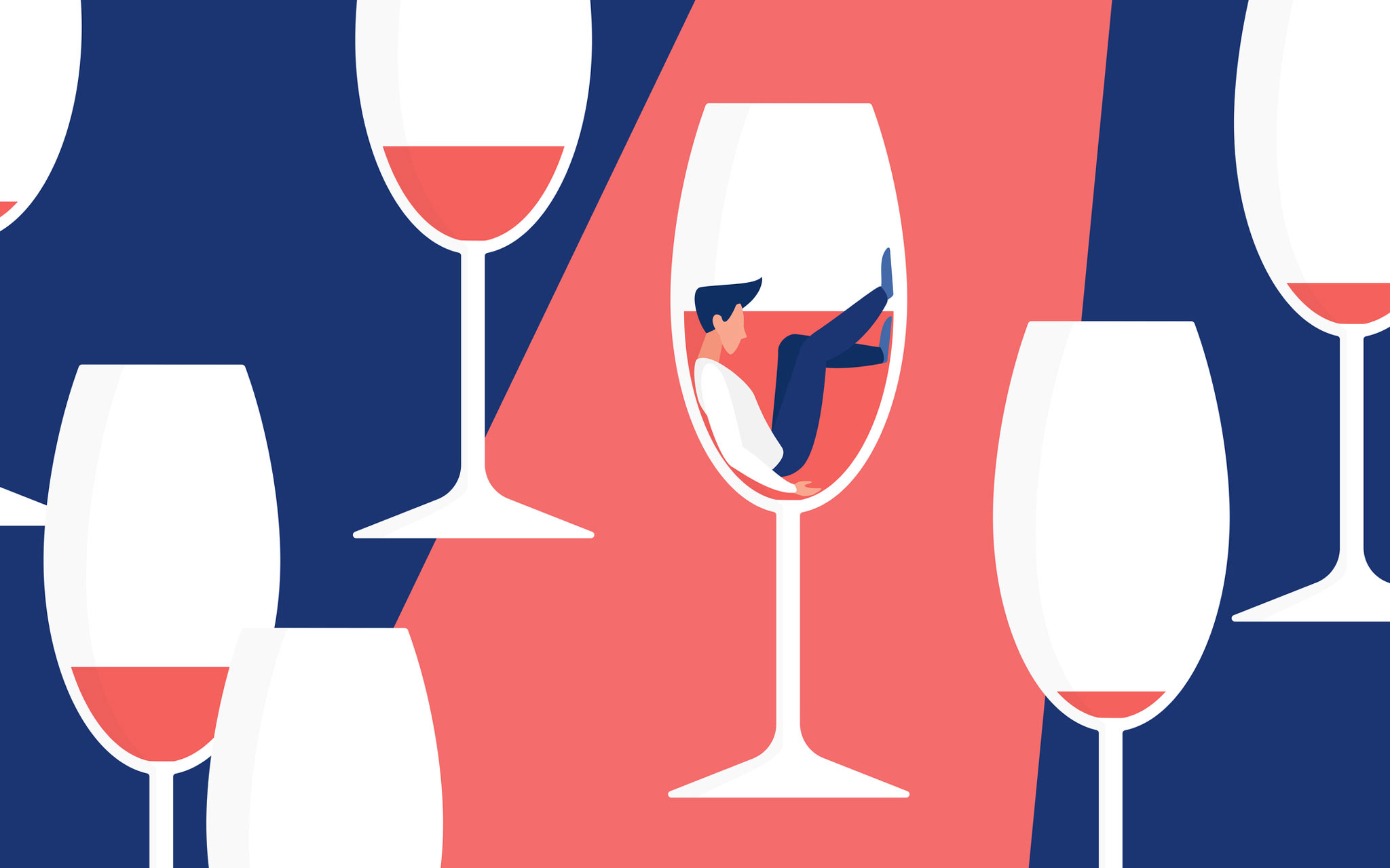 illustration of a man spiraling from alcohol and depression