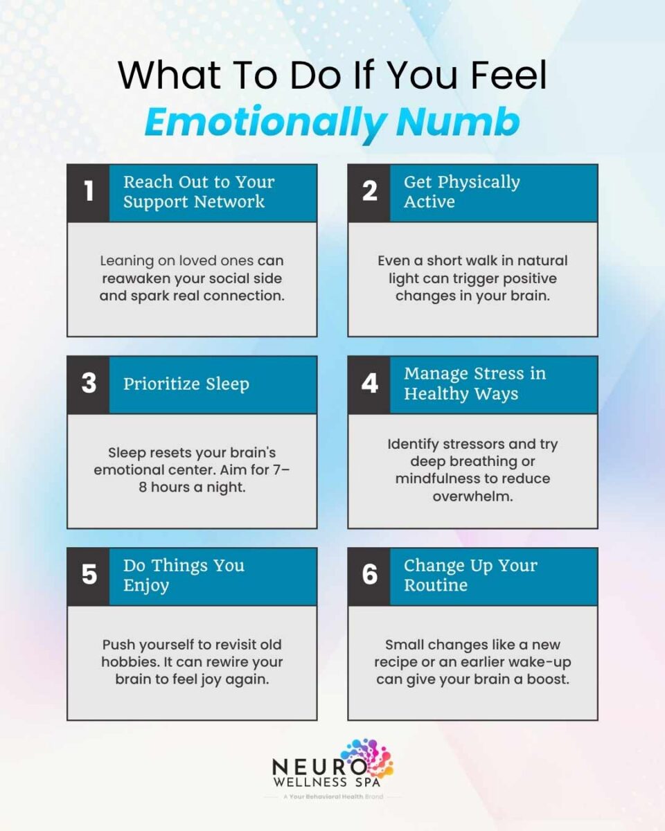 infographic explaining 6 things you can do if you feel emotionally numb